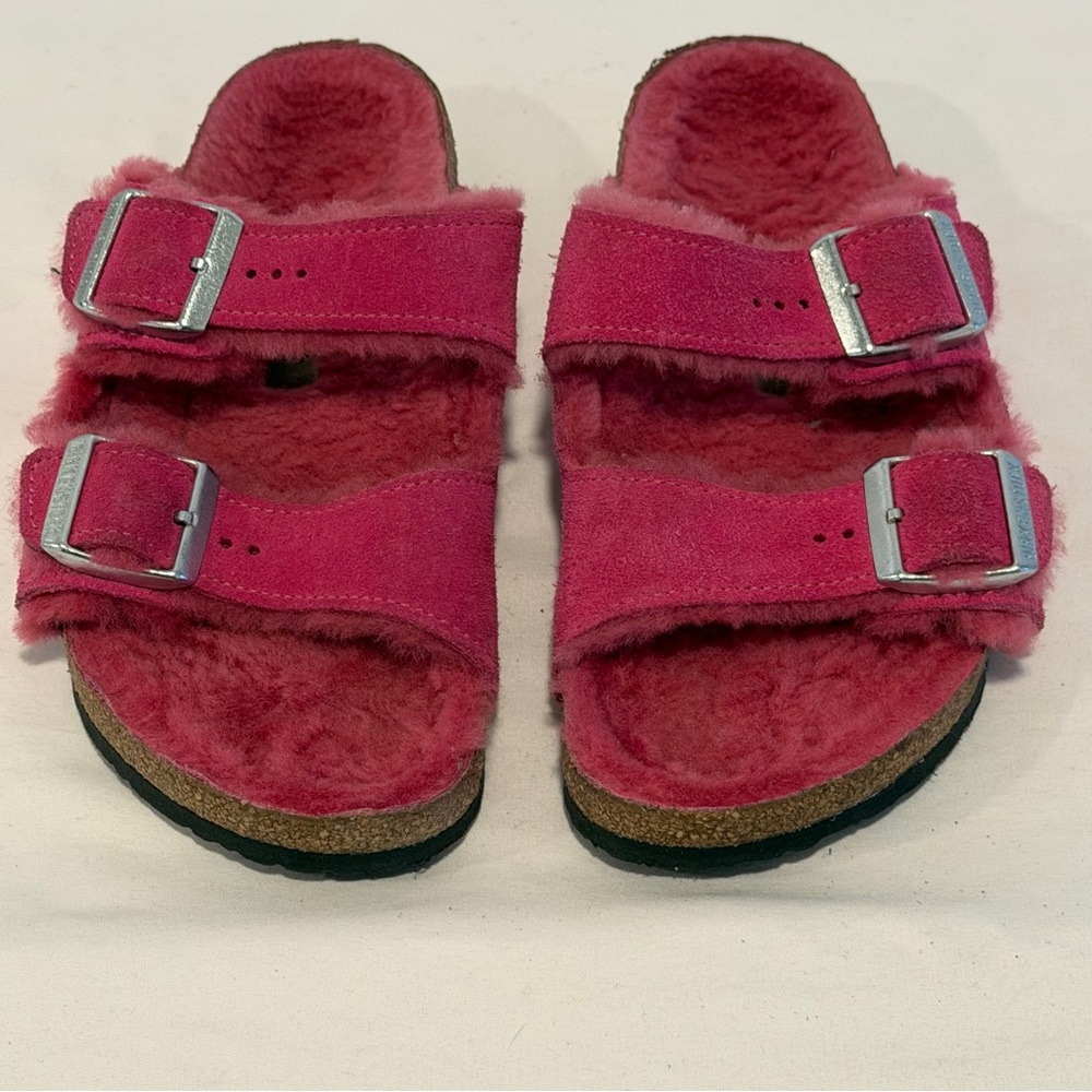 Birkenstock Arizona Shearling Sandals Sz 34 (US 3-3.5)Pink Suede Made in Germany